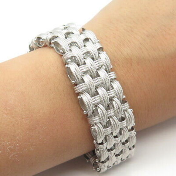 Jewelry - 925 Sterling Silver Vintage Italy Rattan Link Bracelet 8"